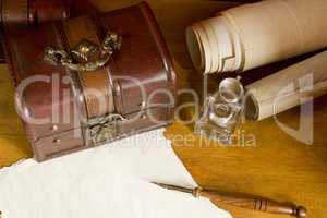 Vintage scrolls and ink for writing instruments