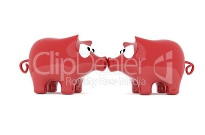 Kiss of two piggy bank, 3d image