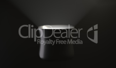 Black cup with light inside 3d illustration