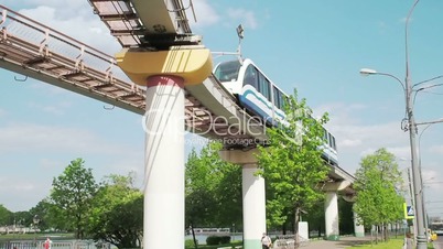 The Moscow monorail train in the area of Ostankino TV center