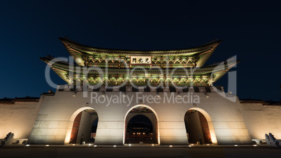 Gwanghwamun Gate in night Seoul, South Korea