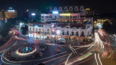 Night motion shot of city traffic in night Hanoi, Vietnam