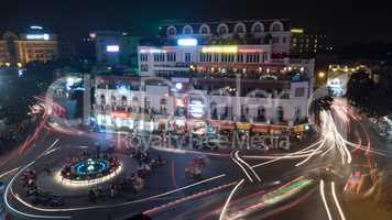 Night motion shot of city traffic in night Hanoi, Vietnam