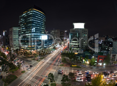 Traffic on night busy Seoul streets, South Korea