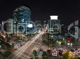 Traffic on night busy Seoul streets, South Korea