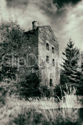 Abandoned haunted house in grunge style