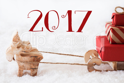 Reindeer With Sled On Snow, Text 2017