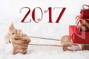Reindeer With Sled On Snow, Text 2017