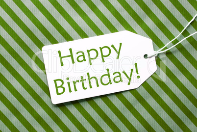 Label On Green Wrapping Paper, Text Happy Birthday