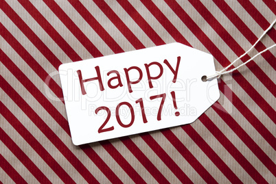 Label On Red Wrapping Paper, Text Happy 2017
