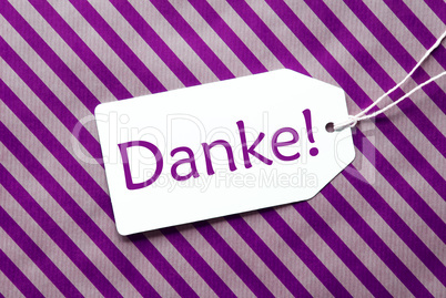 Label On Purple Wrapping Paper, Danke Means Thank You