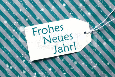 Label On Turquoise Paper, Snowflakes, Neues Jahr Means New Year