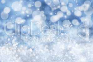 Blue Christmas Background With Snow, Stars And Bokeh