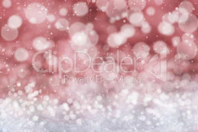 Red Christmas Background With Snow, Snwoflakes And Bokeh