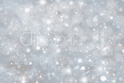 Gray Christmas Background With Snwoflakes, Bokeh And Stars, Blue Color
