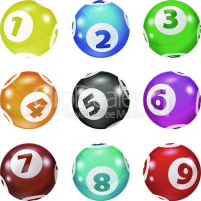 Set of Lottery Colored Number Balls