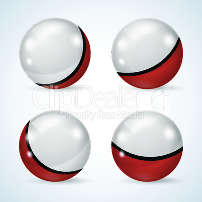 Set of red and white glossy balls