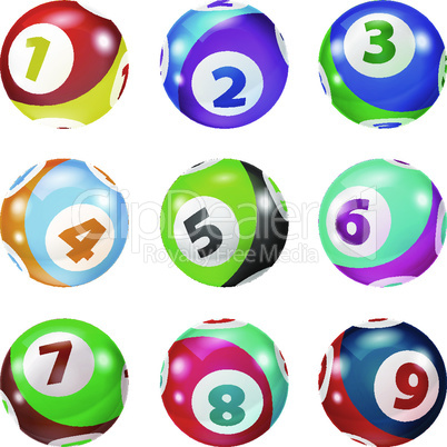 Set of Lottery Colored Number Balls