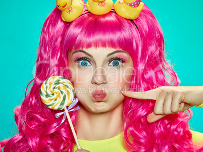 Girl doll with pink hair