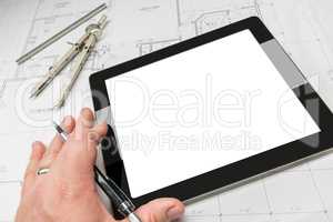 Blank Computer Tablet, House Plans, Pencil, Compass, Clipping Pa