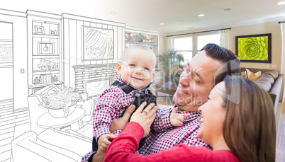 Young Family Over Living Room Design Drawing Photo Combination
