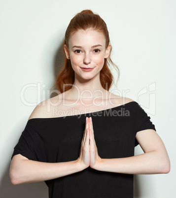 Emotional beauty portraits red-haired girl.