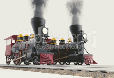 Two Old American Steam Locomotive 3D illustration