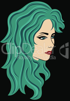 Abstract female with turquoise hair over black