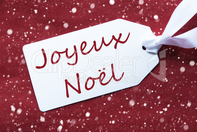 Label On Red Background, Snowflakes, Joyeux Noel Means Merry Christmas
