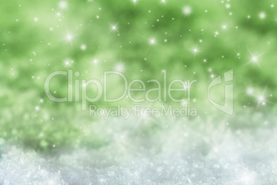 Green Christmas Background With Snow And Stars