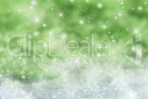 Green Christmas Background With Snow And Stars