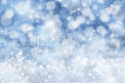 Blue Christmas Background With Snow, Snwoflakes, Bokeh And Stars