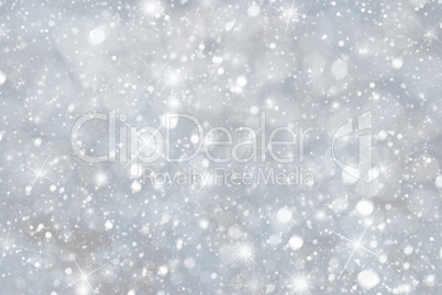 Silver Christmas Background With Snwoflakes, Bokeh And Stars, Blue Color