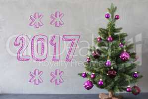 Christmas Tree, Cement Wall, Text 2017