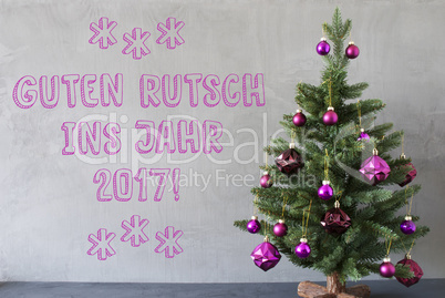 Christmas Tree, Cement Wall, Guten Rutsch 2017 Means New Year
