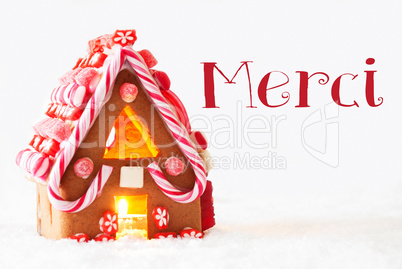 Gingerbread House, White Background, Merci Means Thank You