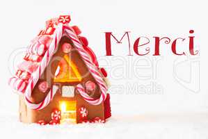 Gingerbread House, White Background, Merci Means Thank You