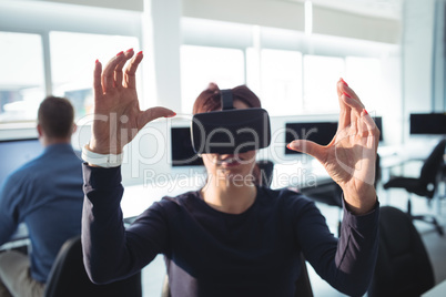 Mature student using virtual reality headset