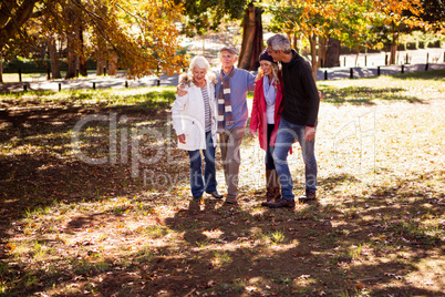 Smiling family walking