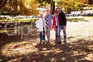 Smiling family walking