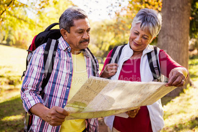 Mature couple looking a map