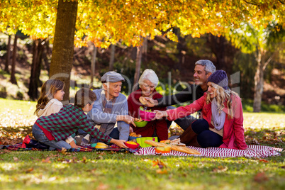 Family having breakfast at park