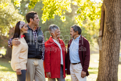 Family talking at park