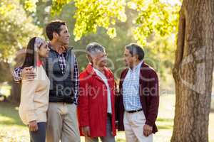 Family talking at park