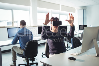 Mature student using virtual reality headset