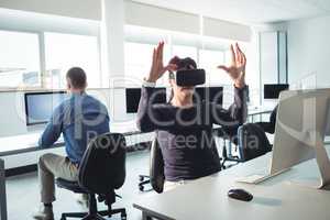 Mature student using virtual reality headset
