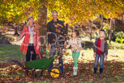 Family enjoying at park during autumn