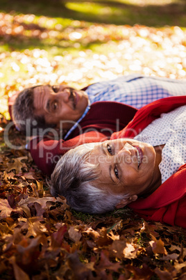 Mature couple lying on field in park