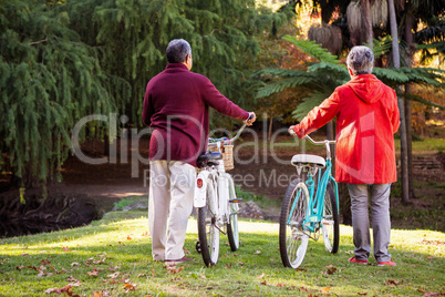 Couple with bicycle at park