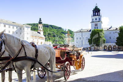 Horse-drawn carriage on the main market of Salzburg